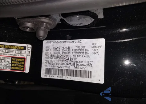 2016 Honda Cr-V Touring из США, поврежденный, VIN 5J6RM4H92GL089952